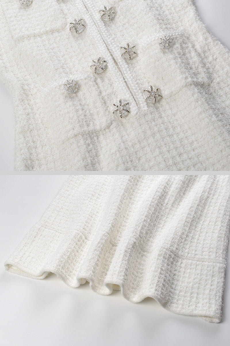 Lucía - Vestido de Punto de Manga Larga hasta la Rodilla - Blanco