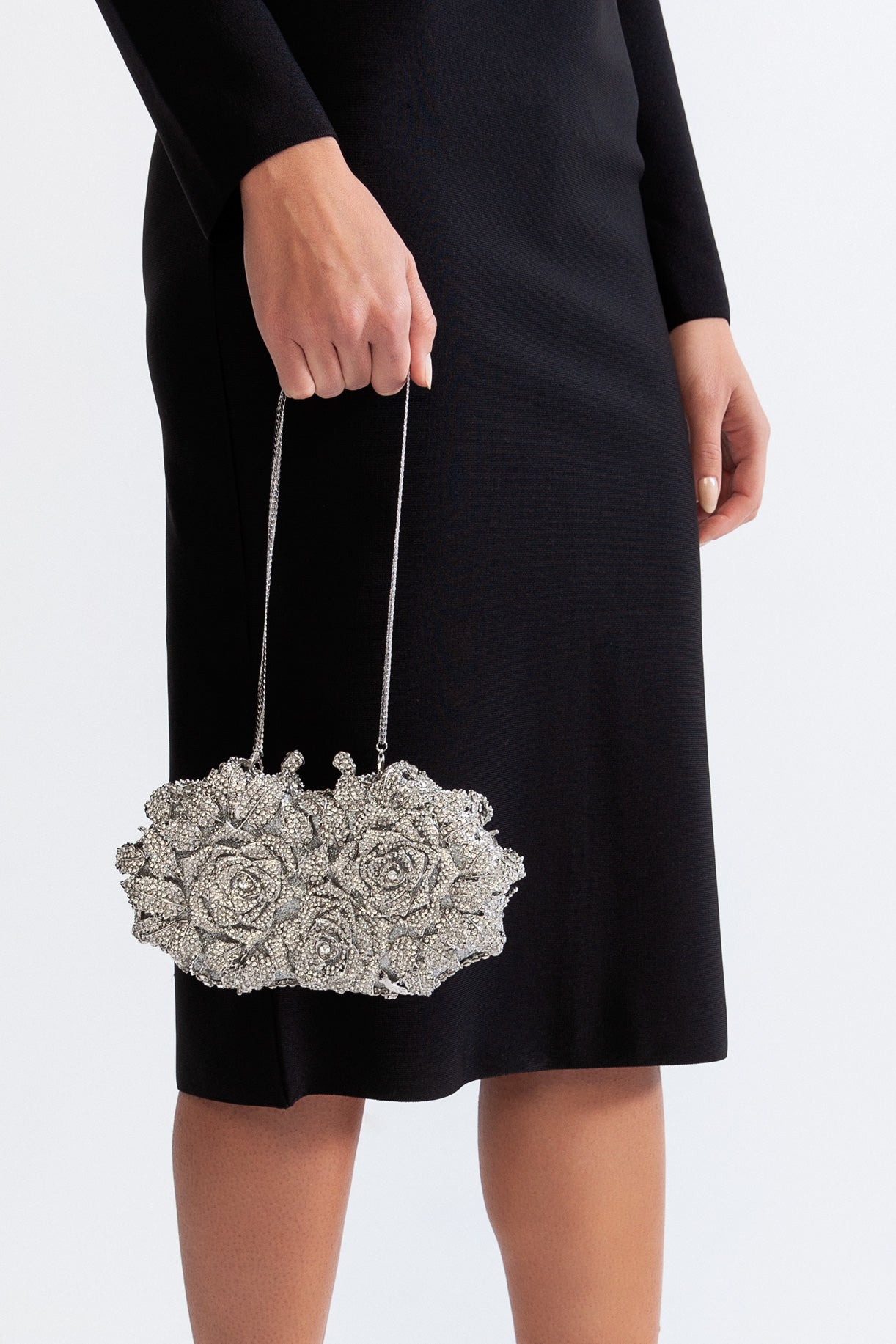 Jade - Clutch con Adornos de Cristal - Plateado