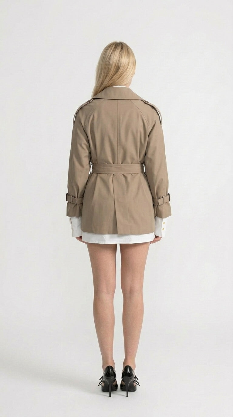 Miranda - Abrigo Trench Clásico de Doble Botonadura con Cinturón - Caqui