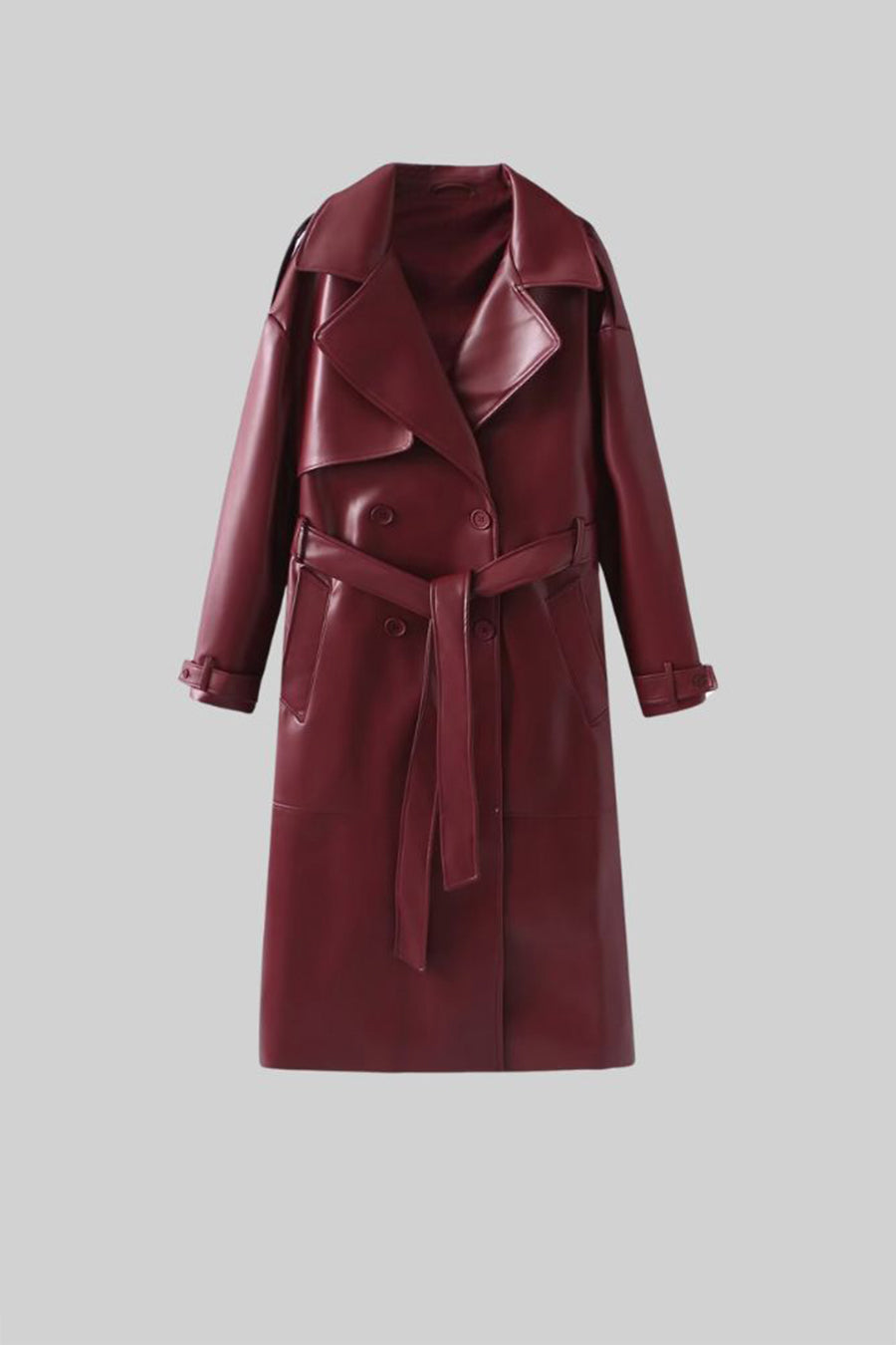 Claudia - Abrigo Trench de Piel Vegana - Burdeos