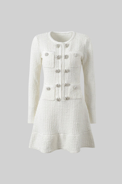 Lucía - Vestido de Punto de Manga Larga hasta la Rodilla - Blanco