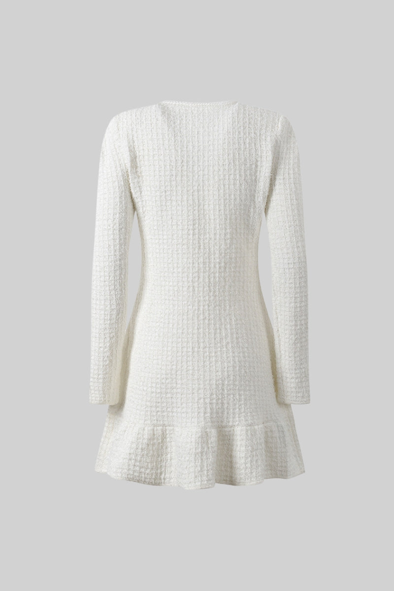 Lucía - Vestido de Punto de Manga Larga hasta la Rodilla - Blanco