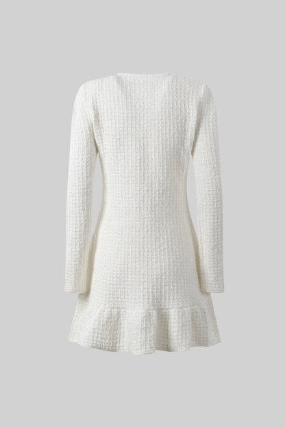 Lucía - Vestido de Punto de Manga Larga hasta la Rodilla - Blanco