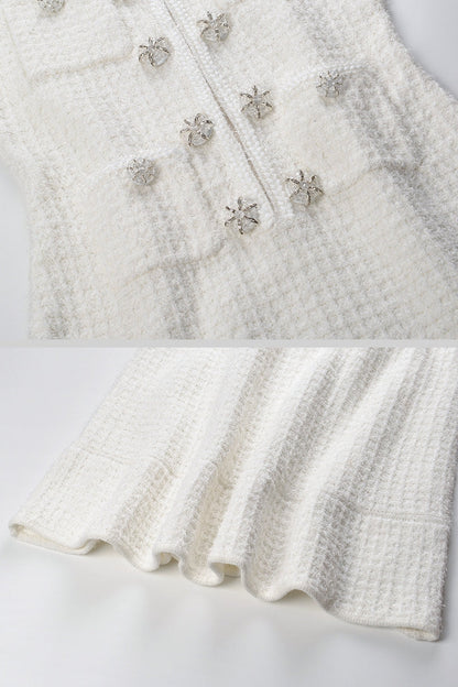Lucía - Vestido de Punto de Manga Larga hasta la Rodilla - Blanco