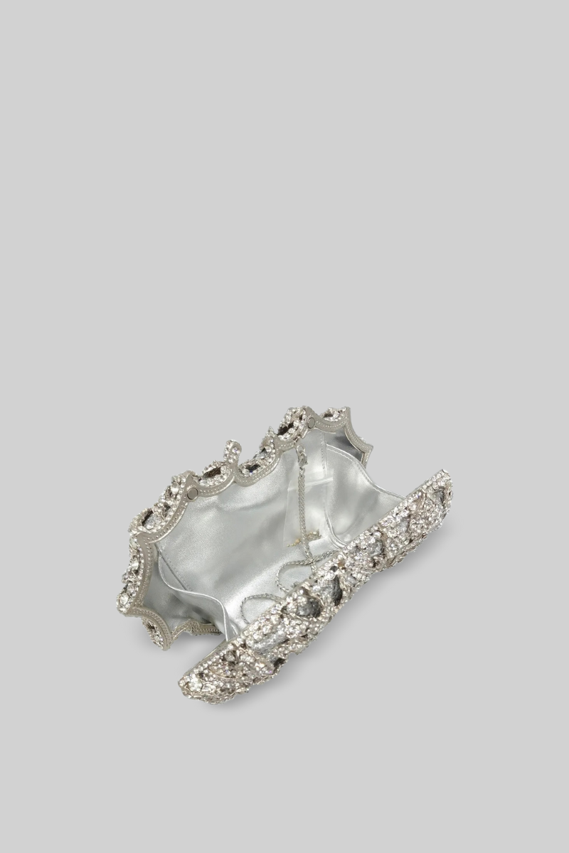 Jade - Clutch con Adornos de Cristal - Plateado