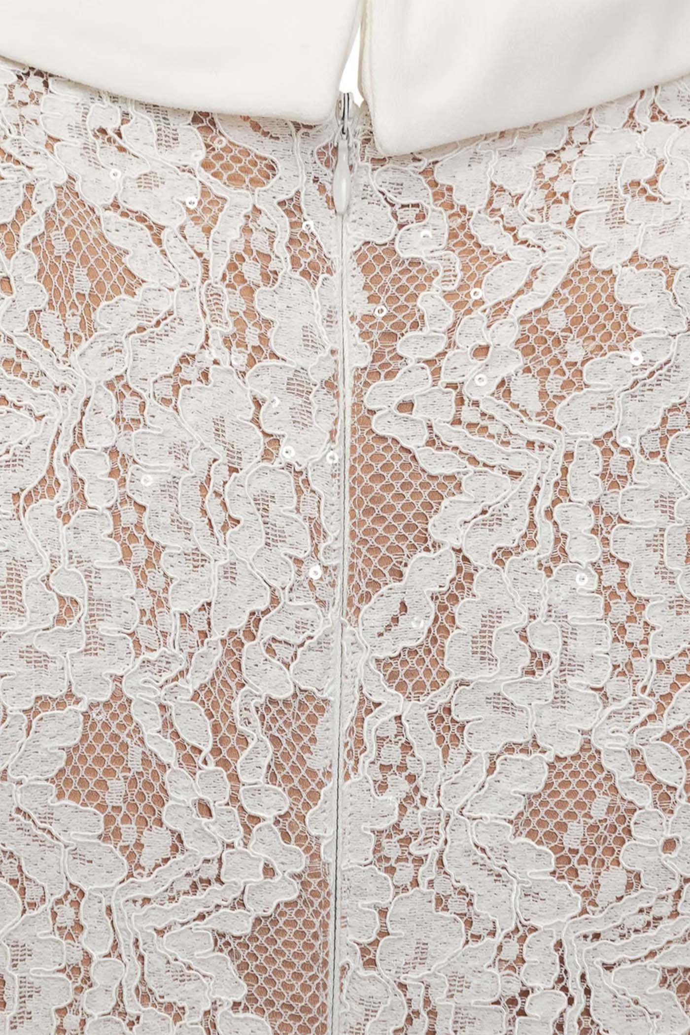 Victoria - Vestido Elegante de Encaje con Manga Corta y Cinturón a Juego - Blanco