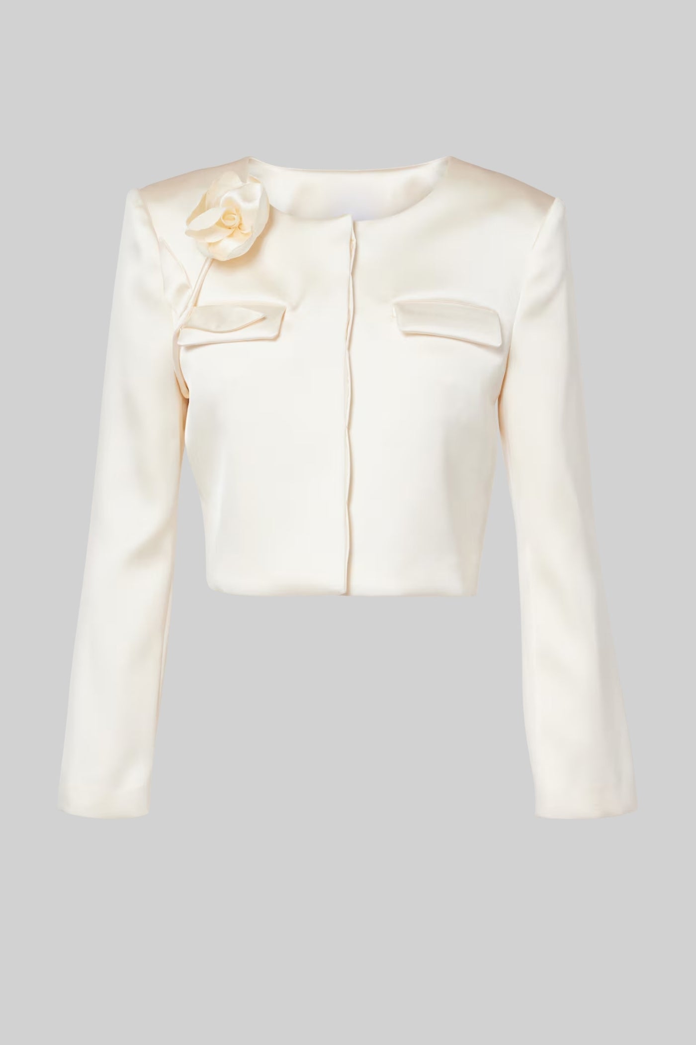 Verónica - Top de Tafetán con Aplique Floral 3D - Marfil