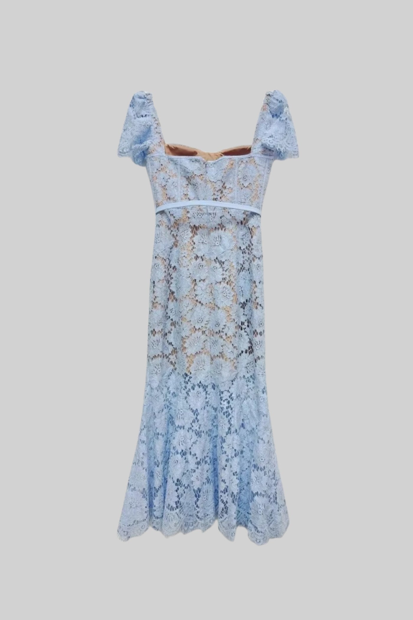 Natalia - Vestido de Encaje con Manga Corta y Delicado Cinturón a Juego - Azul