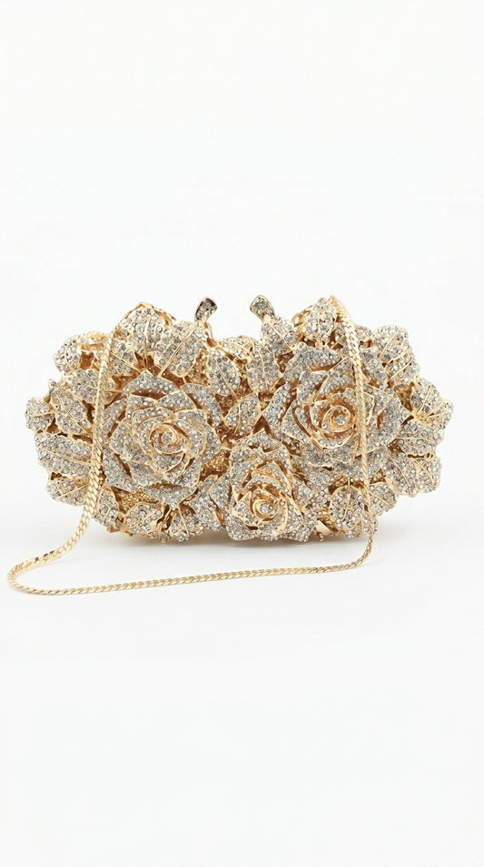 Iris - Clutch con Adornos de Cristal - Dorado