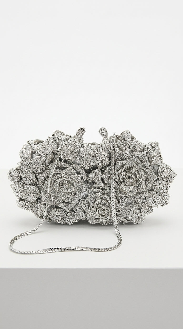 Jade - Clutch con Adornos de Cristal - Plateado