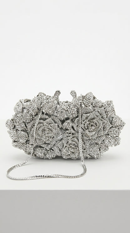 Jade - Clutch con Adornos de Cristal - Plateado