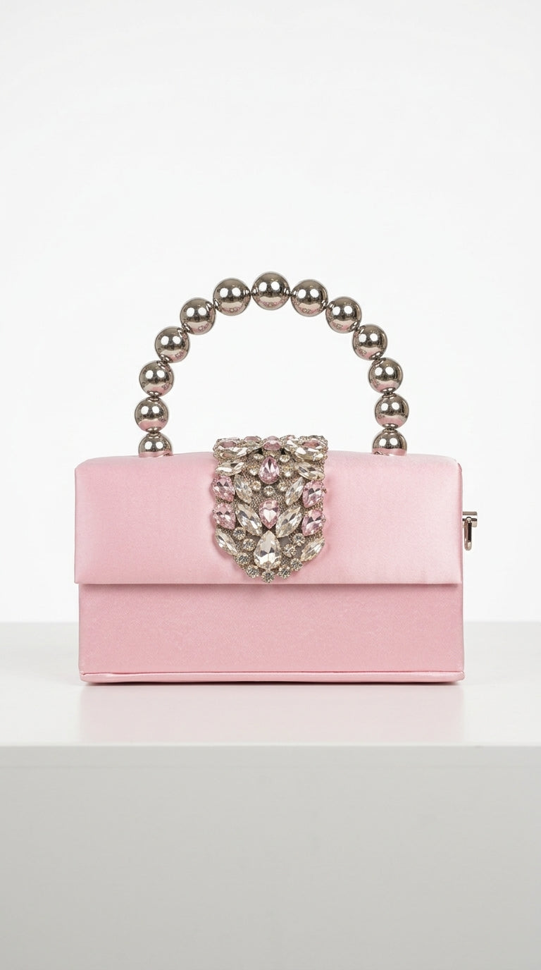 Celeste - Bolso de Satén con Adornos de Diamantes - Rosa