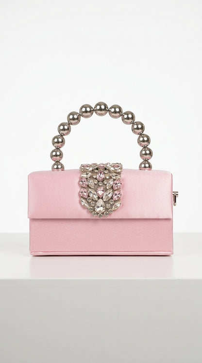 Celeste - Bolso de Satén con Adornos de Diamantes - Rosa