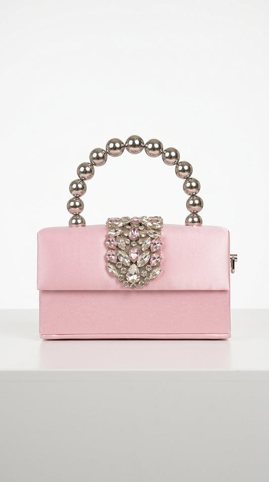 Celeste - Bolso de Satén con Adornos de Diamantes - Rosa