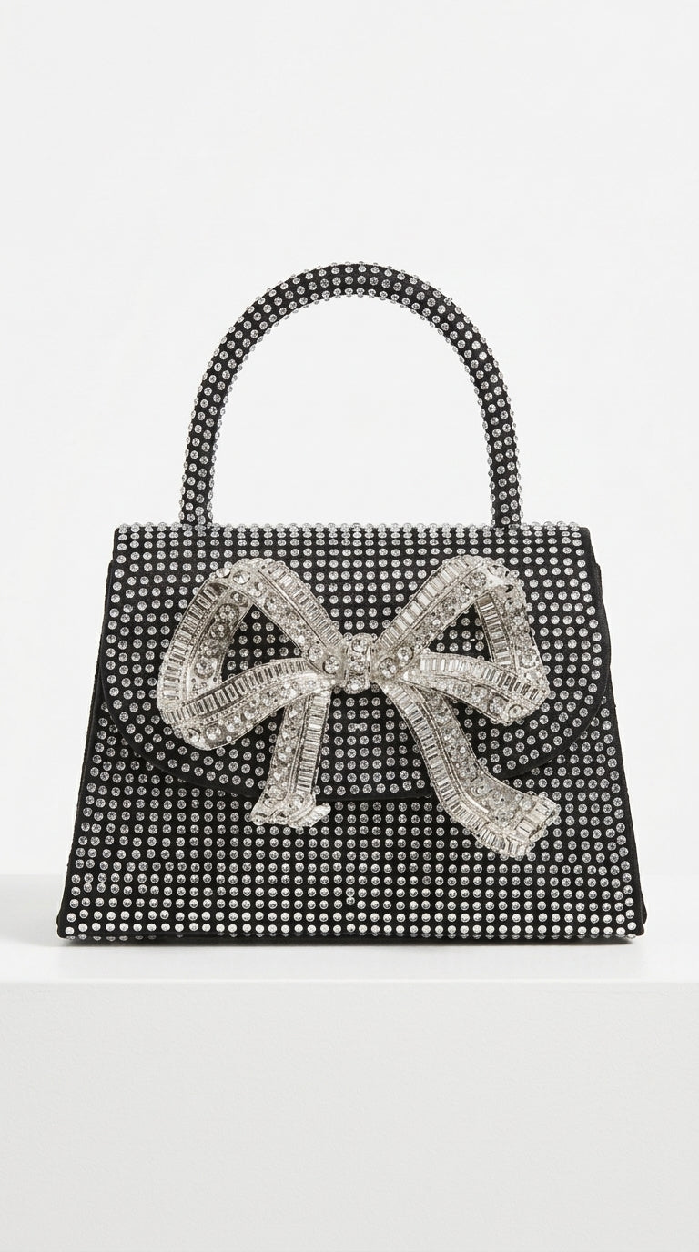 Ámbar - Clutch de Pedrería Brillante con Lazo Metálico Decorativo - Negro