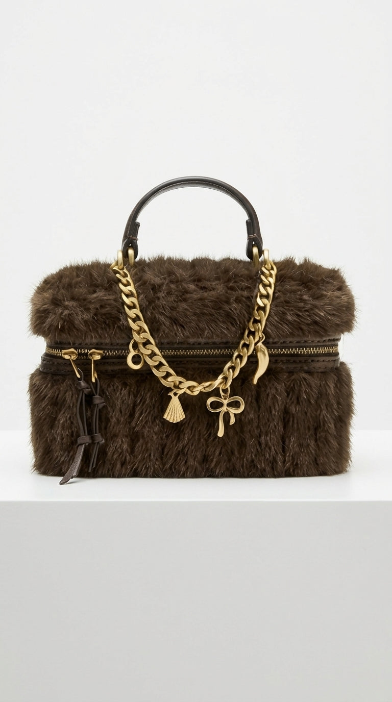 Alba - Bolso de Mano de Piel Sintética con Asa Superior y Cadena Decorativa - Marrón