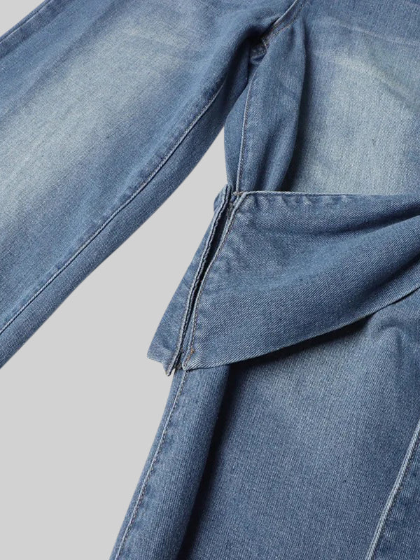 Ana - Jeans de Pernera Ancha con Detalles de Lazo - Azul