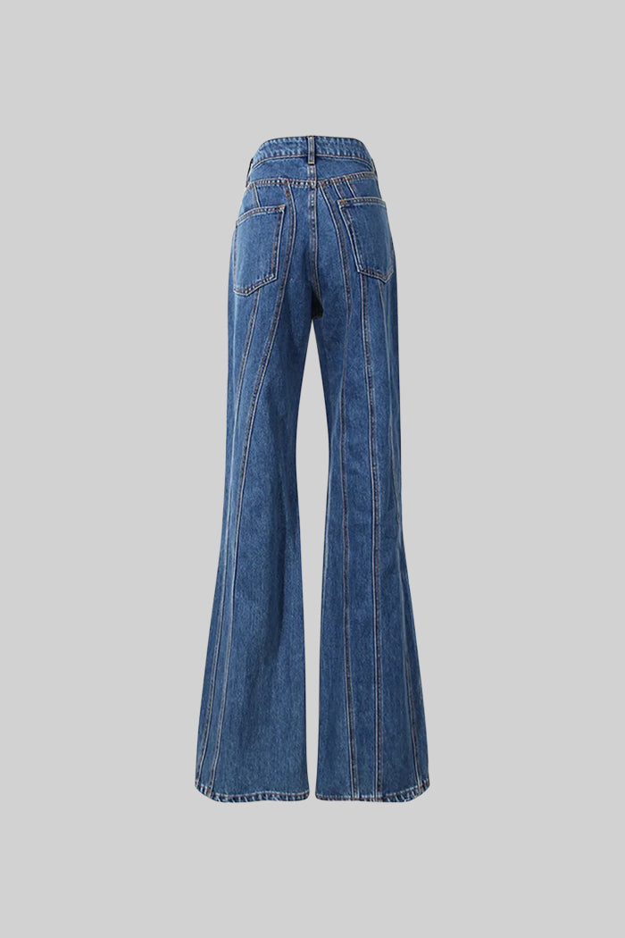 Isabel - Jeans de Pernera Ancha con Diseño de Costuras - Azul