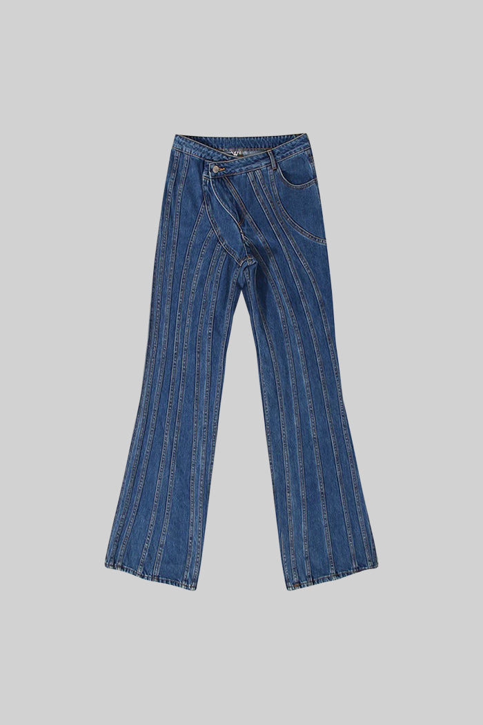 Isabel - Jeans de Pernera Ancha con Diseño de Costuras - Azul