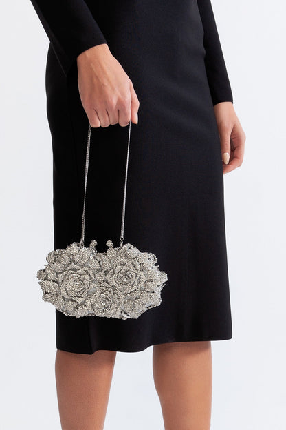 Jade - Clutch con Adornos de Cristal - Plateado