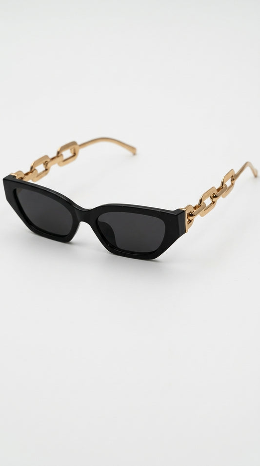 Rocío - Gafas de Ojo de Gato con Brazos de Cadena Dorada - Negro