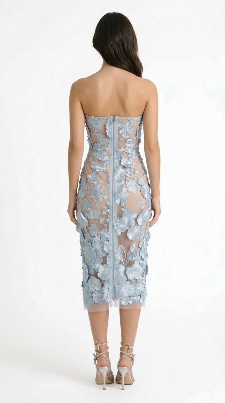Sofía - Vestido Transparente Bordado con Patrón Floral Intrincado - Azul