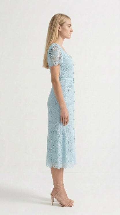 Valentina - Delicado Vestido Midi de Encaje Azur - Azul Bebé