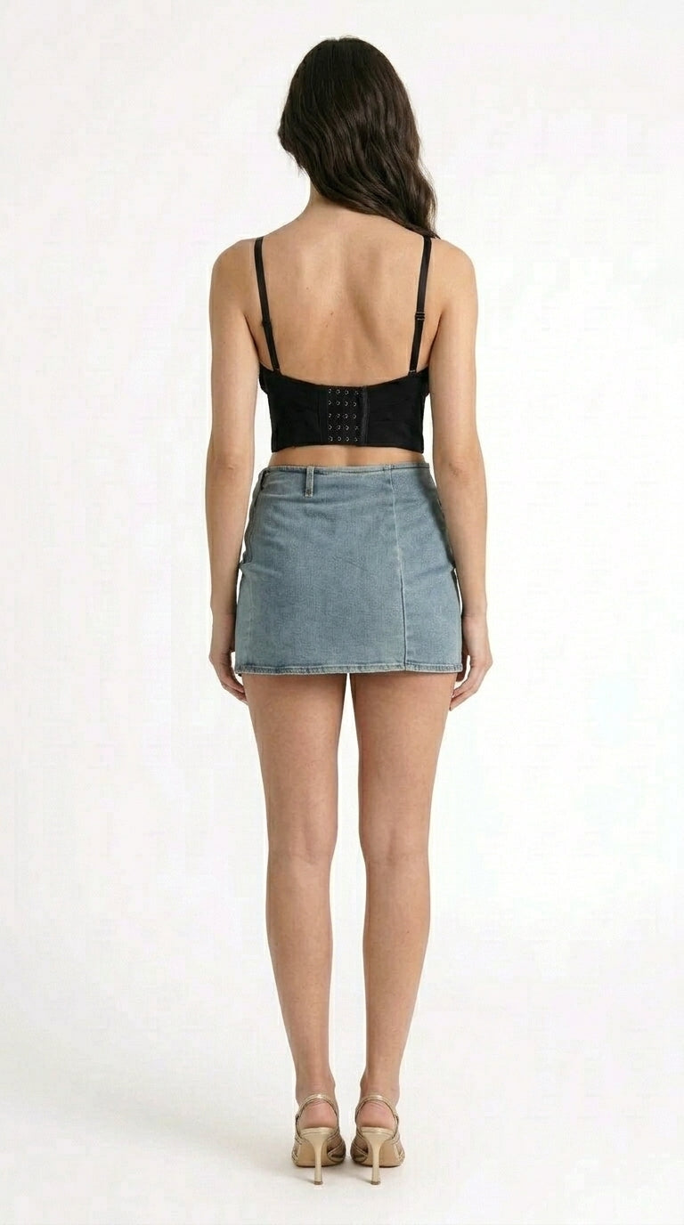 Teresa - Top Corsé con Apliques de Rosas Rojas 3D - Negro