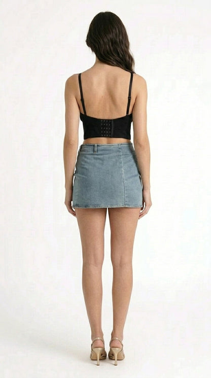 Teresa - Top Corsé con Apliques de Rosas Rojas 3D - Negro