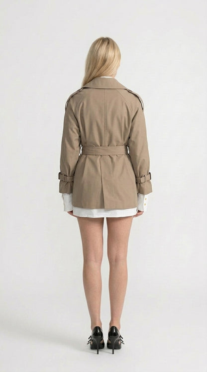 Miranda - Abrigo Trench Clásico de Doble Botonadura con Cinturón - Caqui