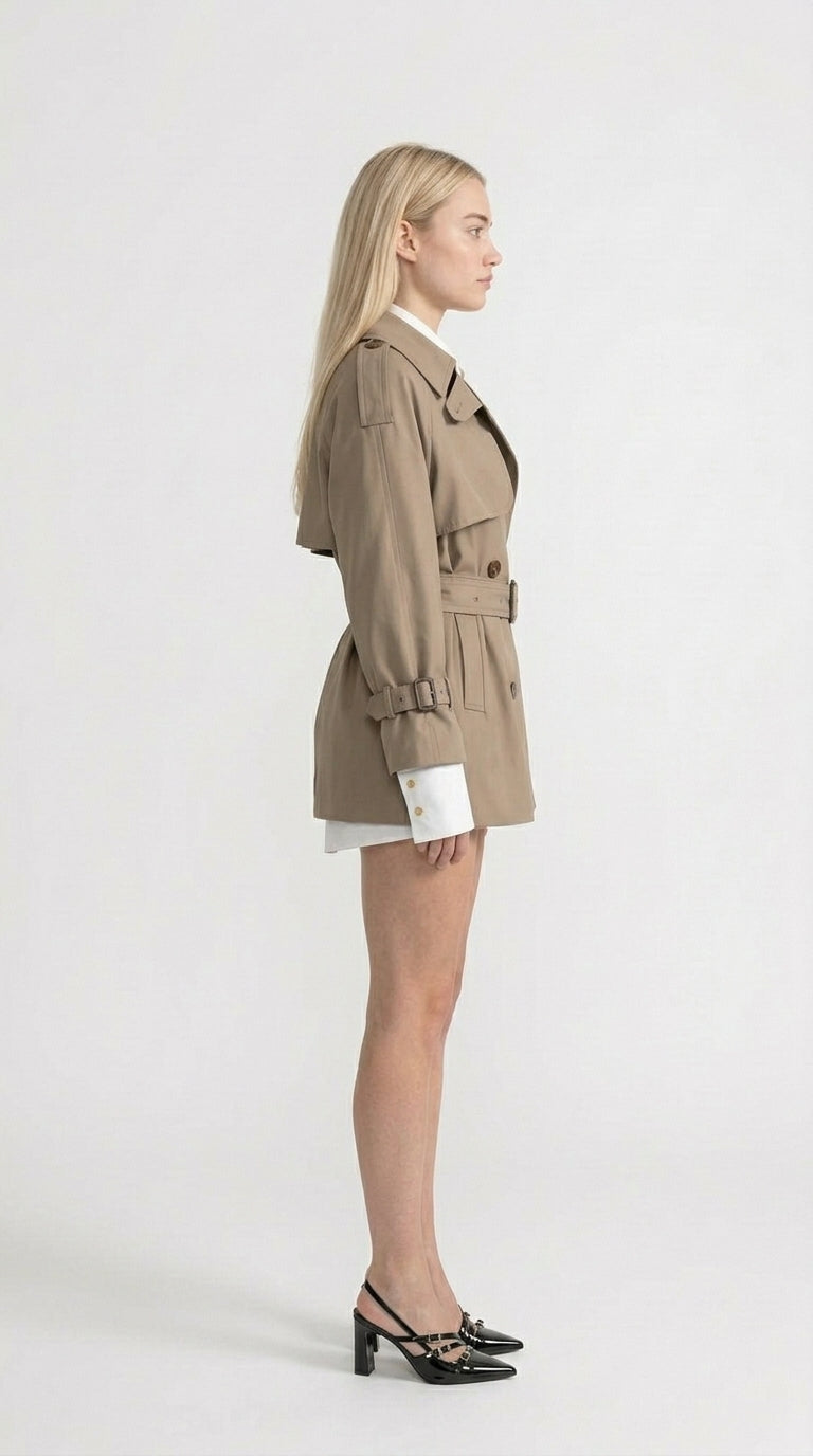 Miranda - Abrigo Trench Clásico de Doble Botonadura con Cinturón - Caqui