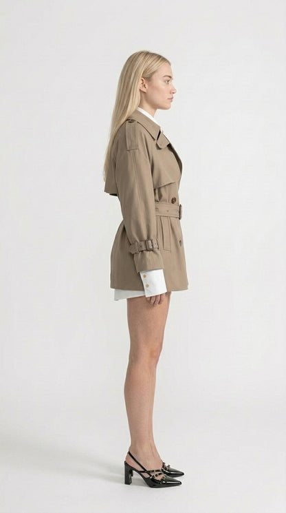 Miranda - Abrigo Trench Clásico de Doble Botonadura con Cinturón - Caqui