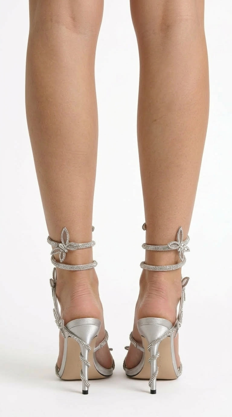 Trinidad - Zapatos de Tacón con Correas Brillantes y Mariposas - Plateado
