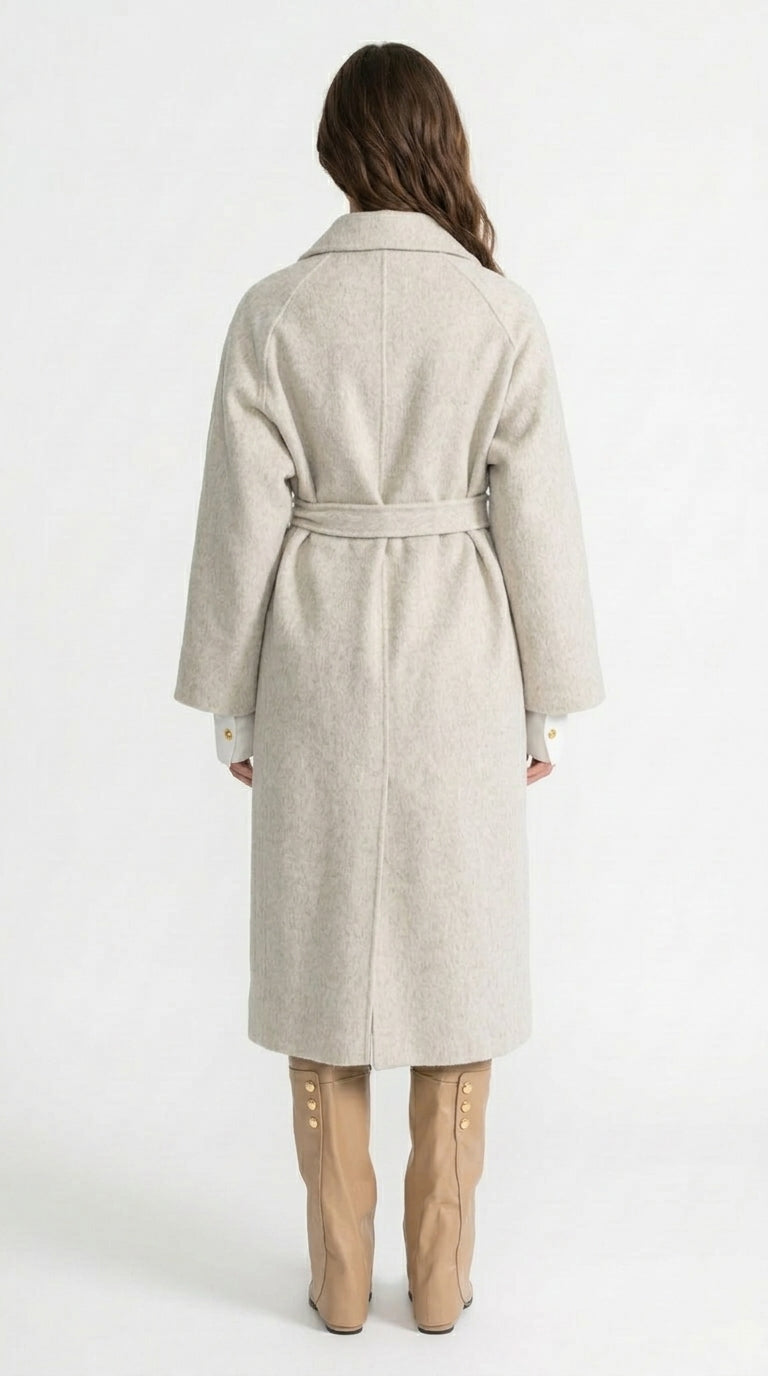 Fernanda - Abrigo Midi con Cinturón y Cuello Alto - Beige