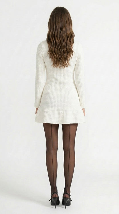 Lucía - Vestido de Punto de Manga Larga hasta la Rodilla - Blanco