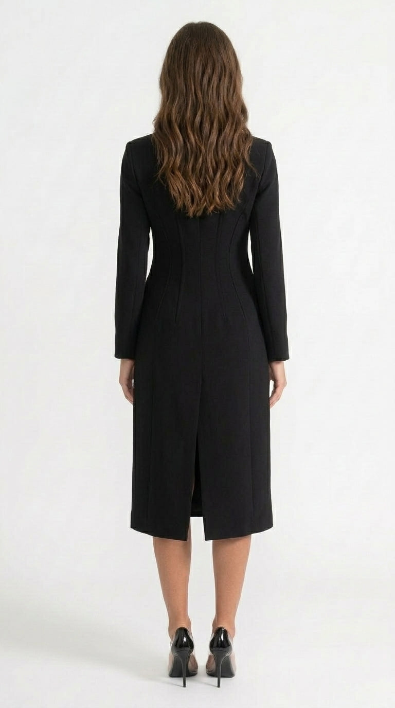 Julia - Abrigo Trench con Detalle de Cinturón en el Pecho - Negro