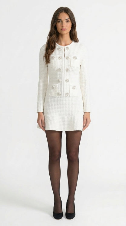 Lucía - Vestido de Punto de Manga Larga hasta la Rodilla - Blanco