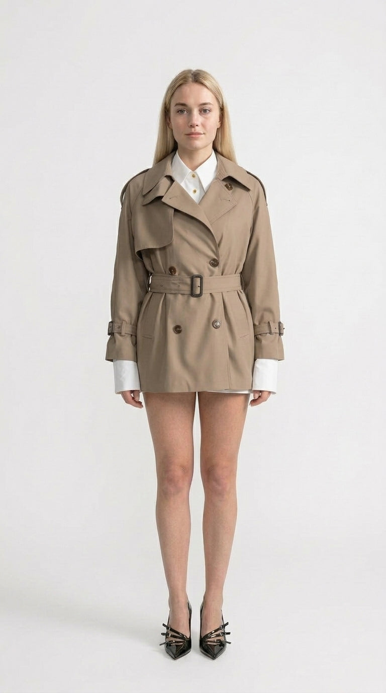 Miranda - Abrigo Trench Clásico de Doble Botonadura con Cinturón - Caqui