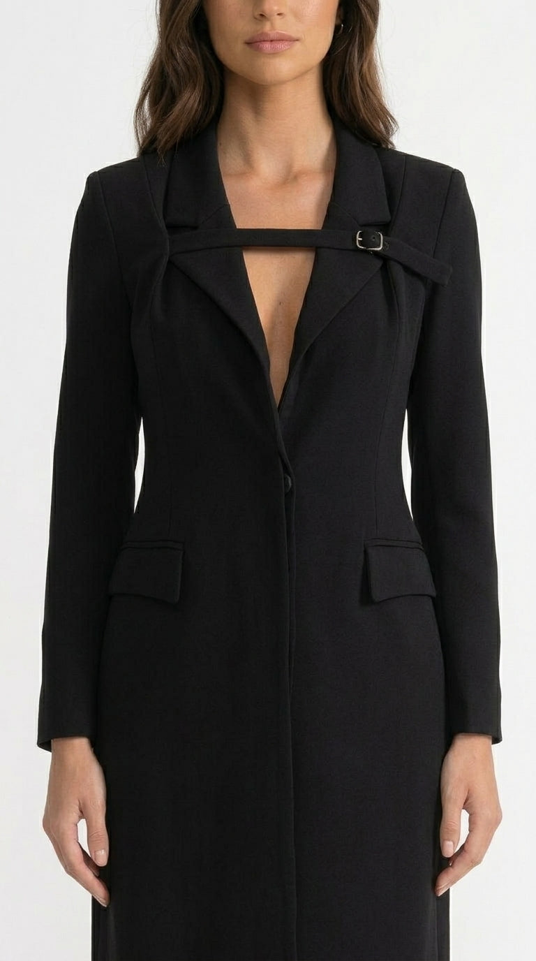 Julia - Abrigo Trench con Detalle de Cinturón en el Pecho - Negro