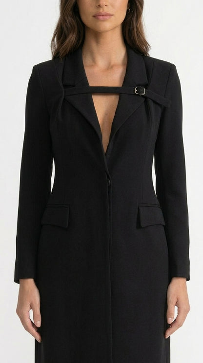 Julia - Abrigo Trench con Detalle de Cinturón en el Pecho - Negro