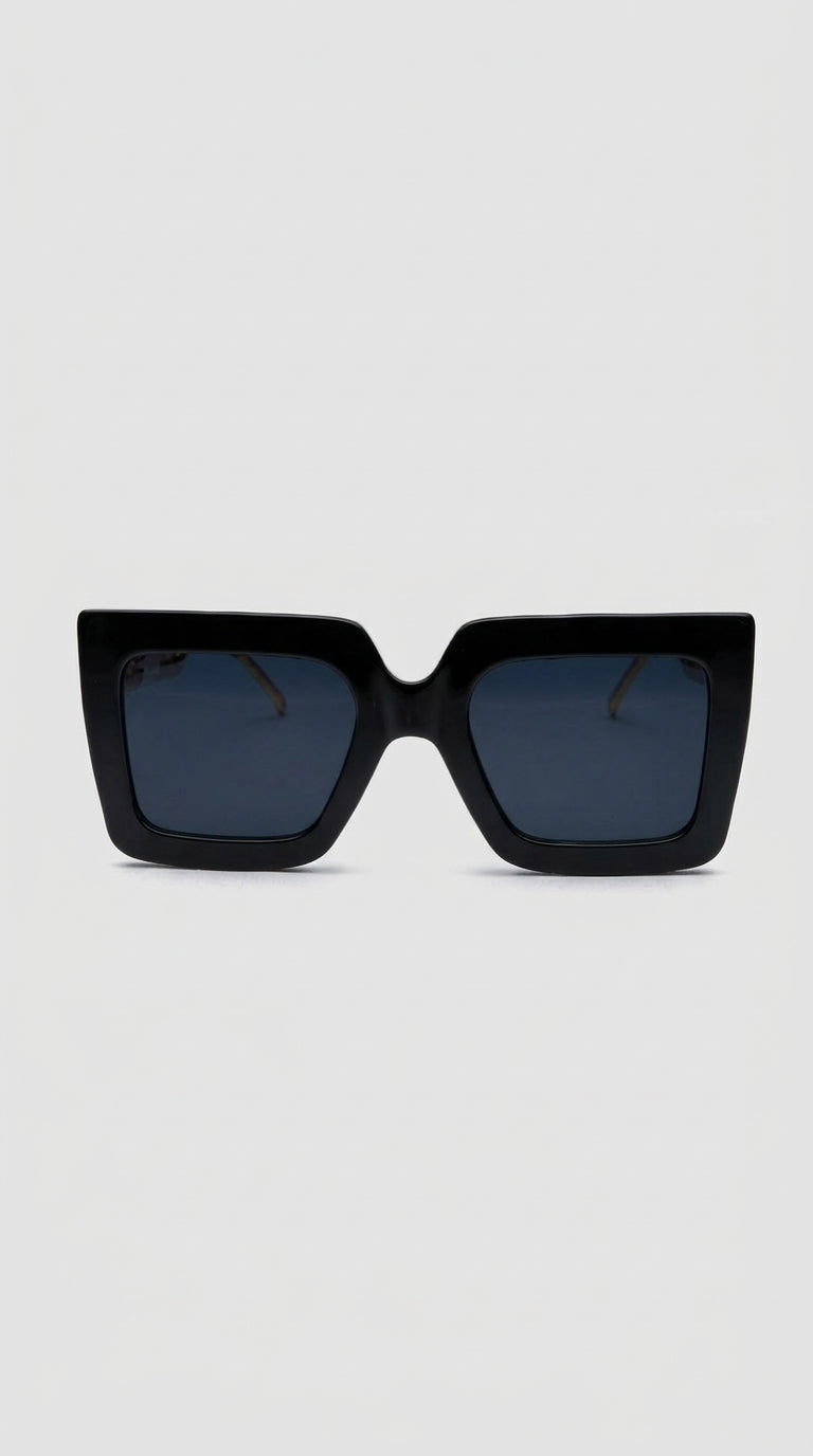 Remedios - Gafas de Sol Cuadradas con Brazos de Cadena Dorada - Negro
