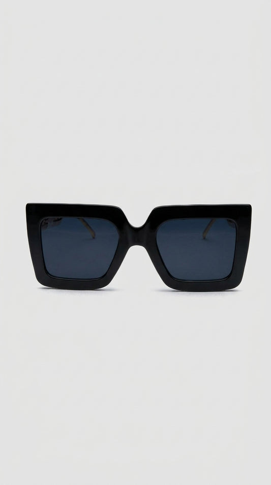 Remedios - Gafas de Sol Cuadradas con Brazos de Cadena Dorada - Negro