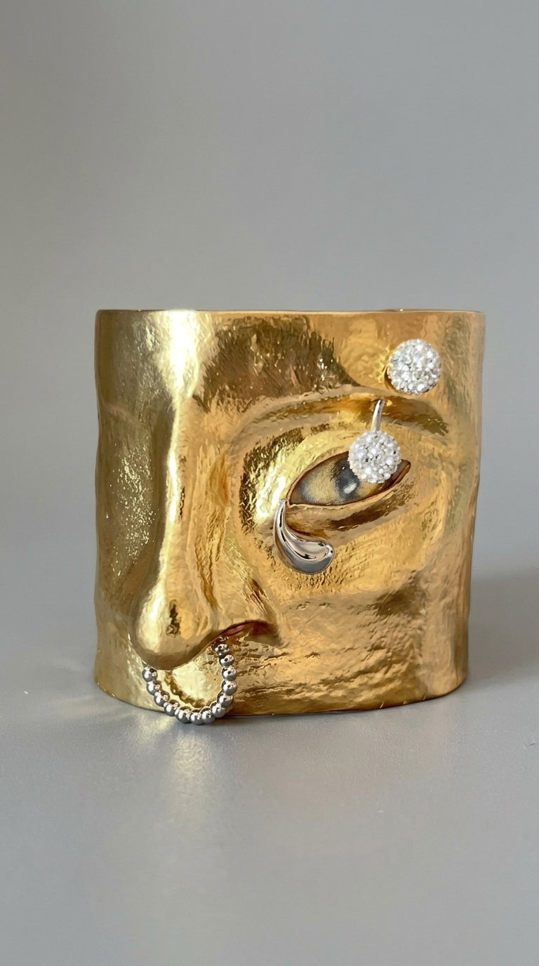 Dolores - Brazalete Martillado con Acentos de Cristal - Dorado