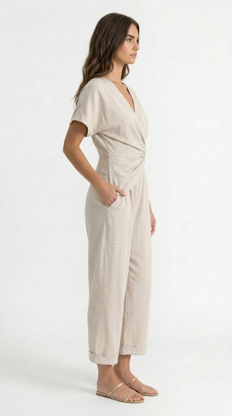 Julia - Conjunto Elegante de Dos Piezas con Top Cruzado y Pantalón Cropped