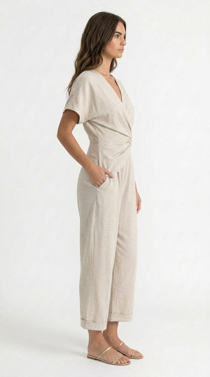 Julia - Conjunto Elegante de Dos Piezas con Top Cruzado y Pantalón Cropped