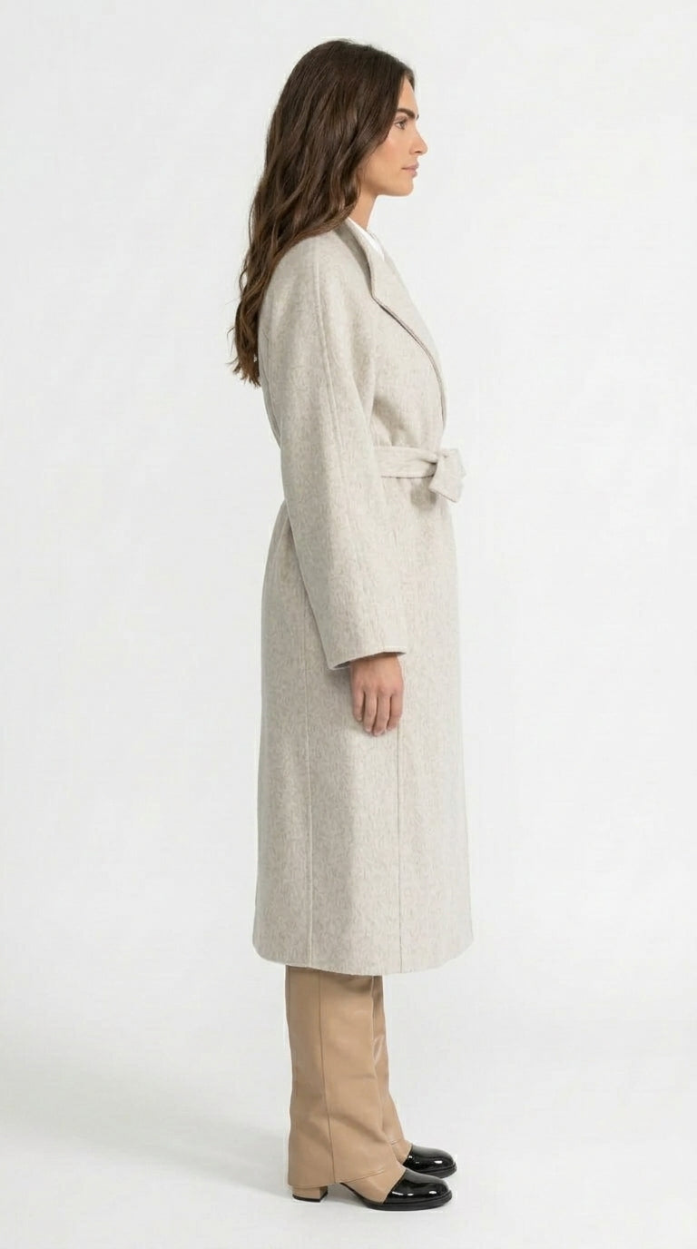 Fernanda - Abrigo Midi con Cinturón y Cuello Alto - Beige