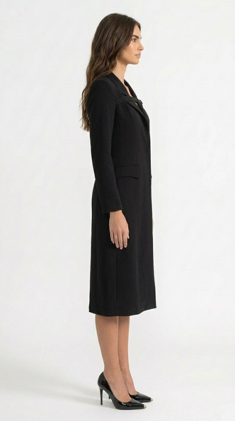Julia - Abrigo Trench con Detalle de Cinturón en el Pecho - Negro