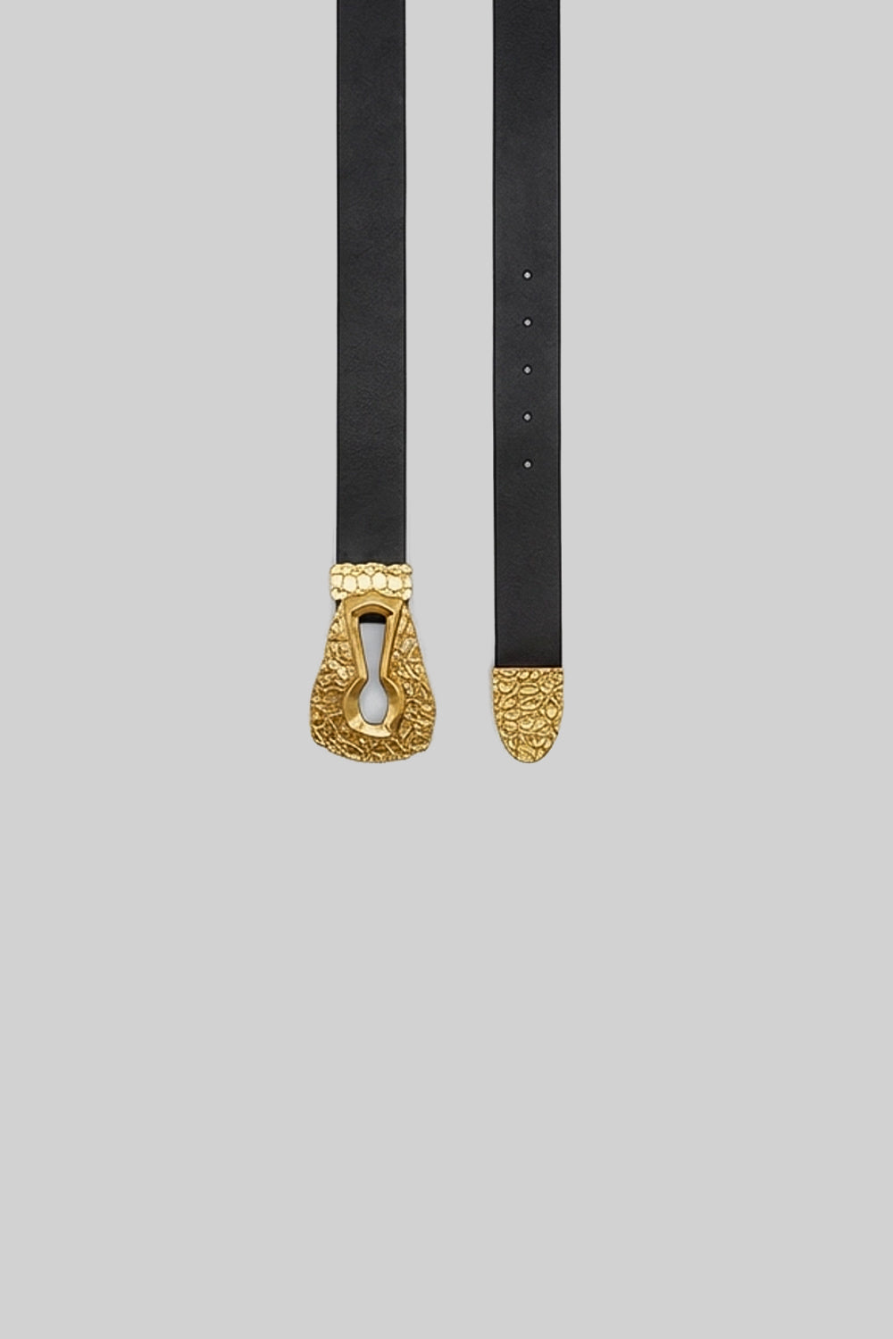 Milagros - Cinturón con Hebilla Escultórica Martillada en Forma de Ojo de Cerradura - Negro
