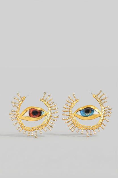 Inés - Pendientes de Ojo Llamativos con Detalles de Rayos de Cristal - Dorado