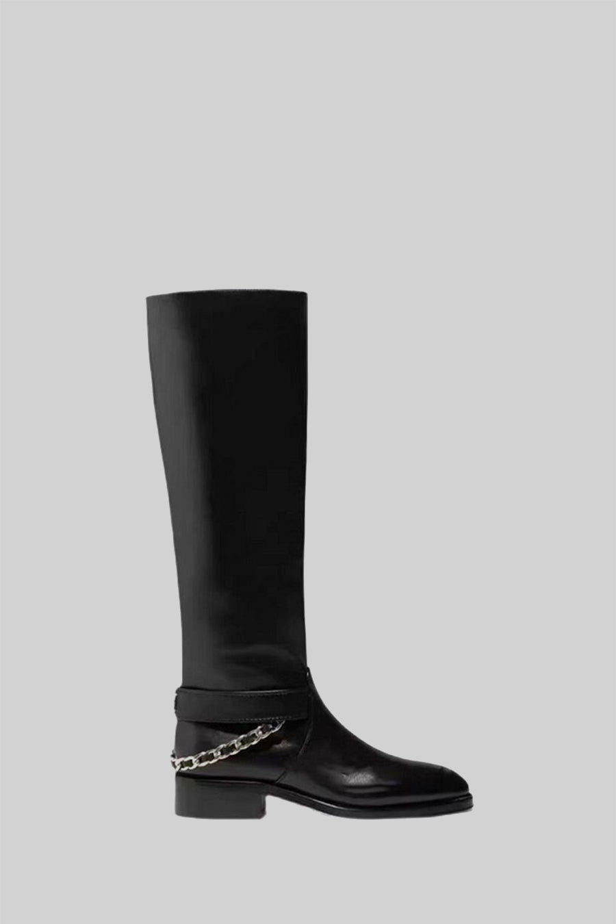 Luz - Botas de Piel Estilo Ecuestre con Cadena Trasera - Negro